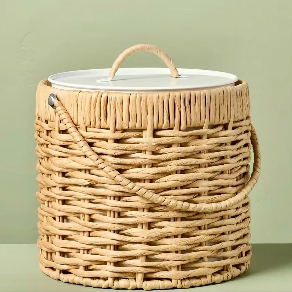 Natural Woven Ice Bucket  Basket with Lid